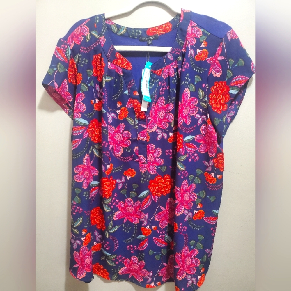 Papermoon Vivier Mixed Media Short Sleeve Blouse Size 2X